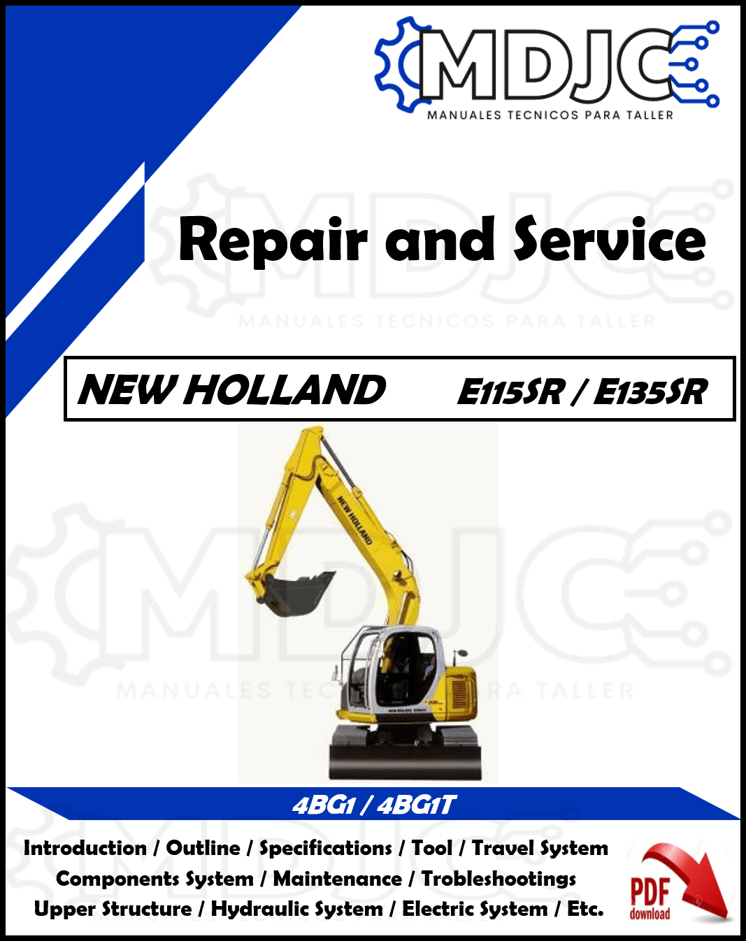 Manual de Taller (Reparación y Servicio) New Holland E115SR / E135SR