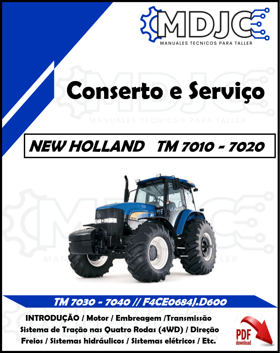 Manual de Taller (Reparación y Servicio) New Holland TM 7010 / 7020 / 7030 / 7040