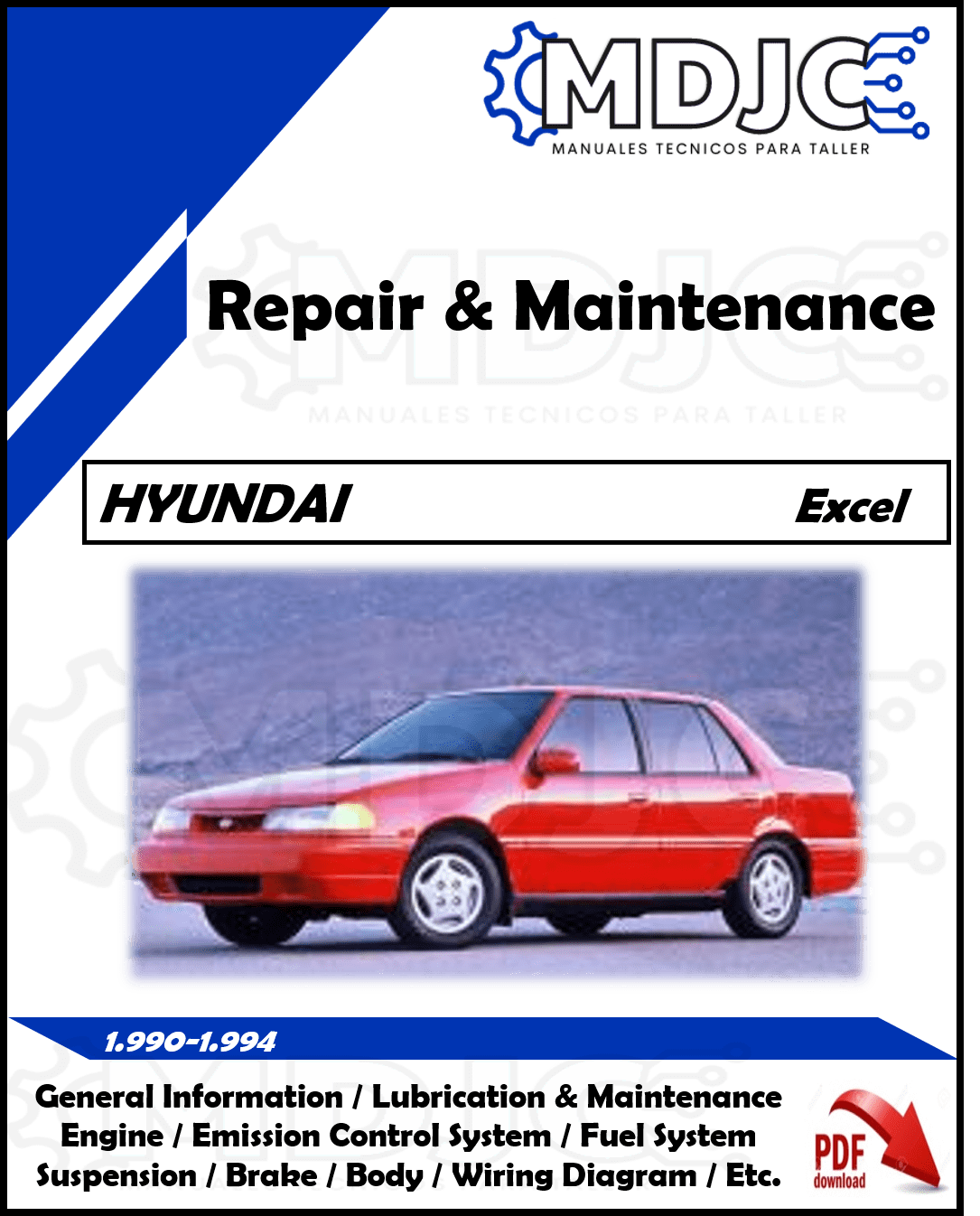 Manual de Taller (Reparación y Mantenimiento) Hyundai Excel 1990-1994